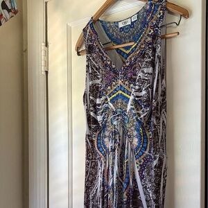 Gorgeous Sleeveless V-Neck Cinched, Beaded, Unique Maxi Dress in Multicolor